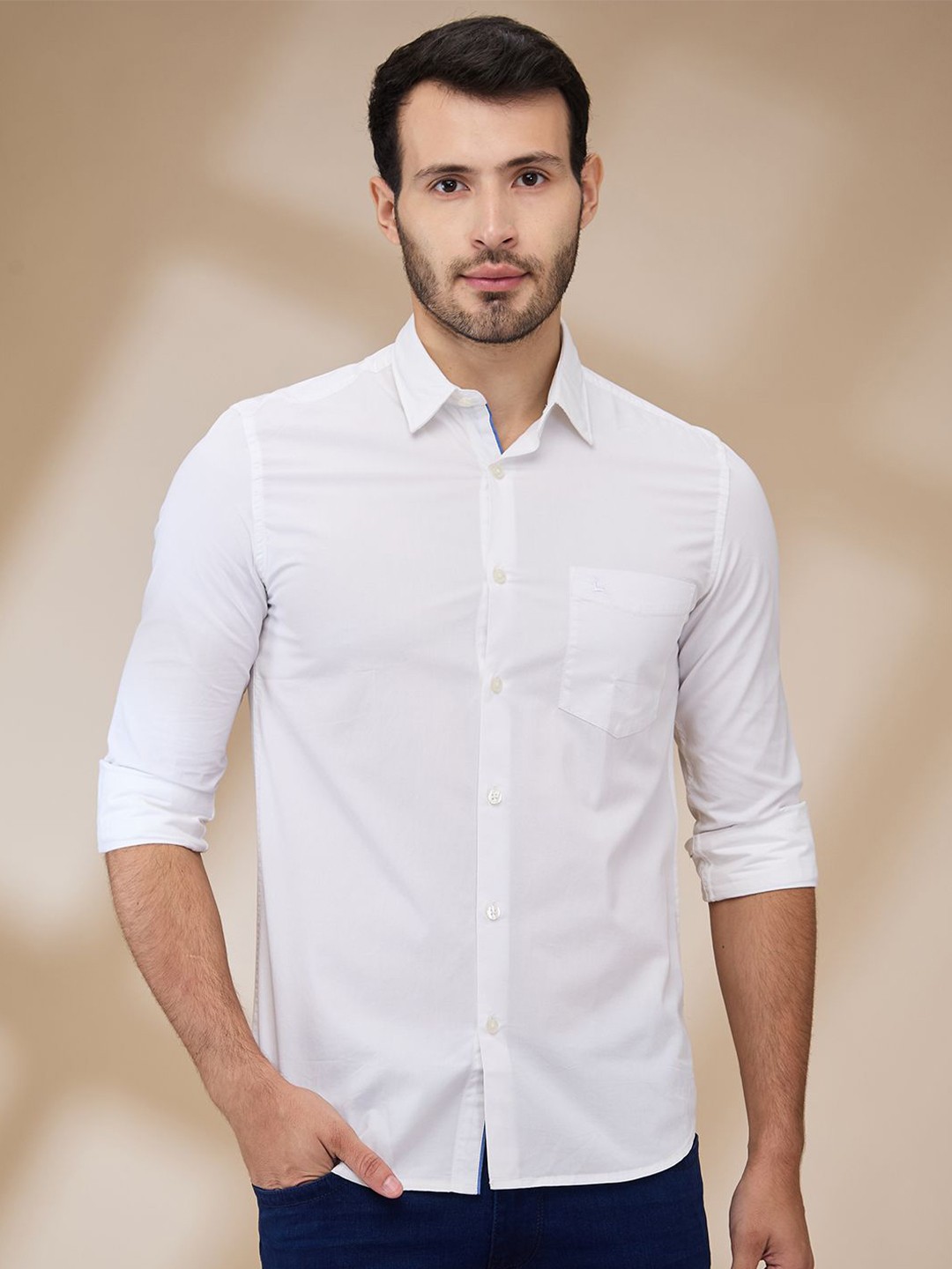 

Parx Men Spread Collar Solid Cotton Slim Fit Casual Shirt, White