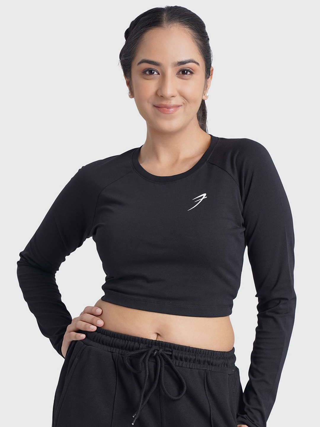 

FUAARK Women Stretchex Solid Round Neck Cotton Slim Fit T-shirt, Black