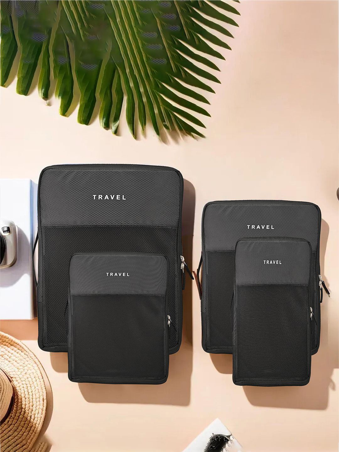 

Kuber Industries Set Of 8 Waterproof Travel Kit For Toiletries With Handles, Black