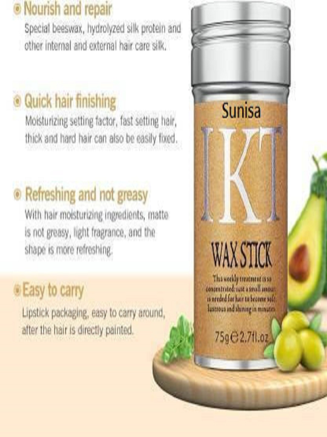 

SUNISA IKT Hair Wax Stick With Beeswax & Vitamin E 75 g, Transparent