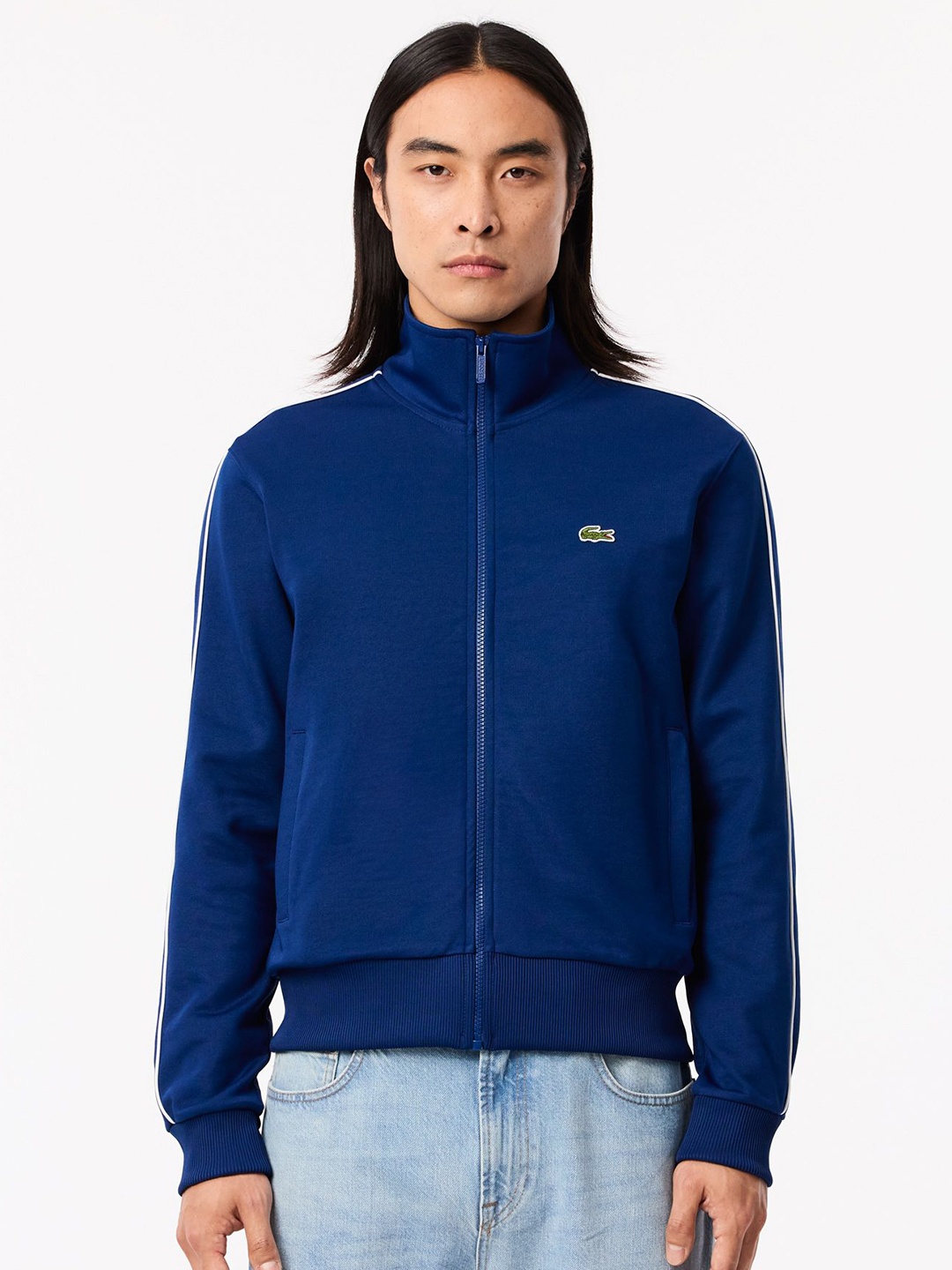 

Lacoste Men Solid Turtle Neck Front-Open Sweatshirt, Blue