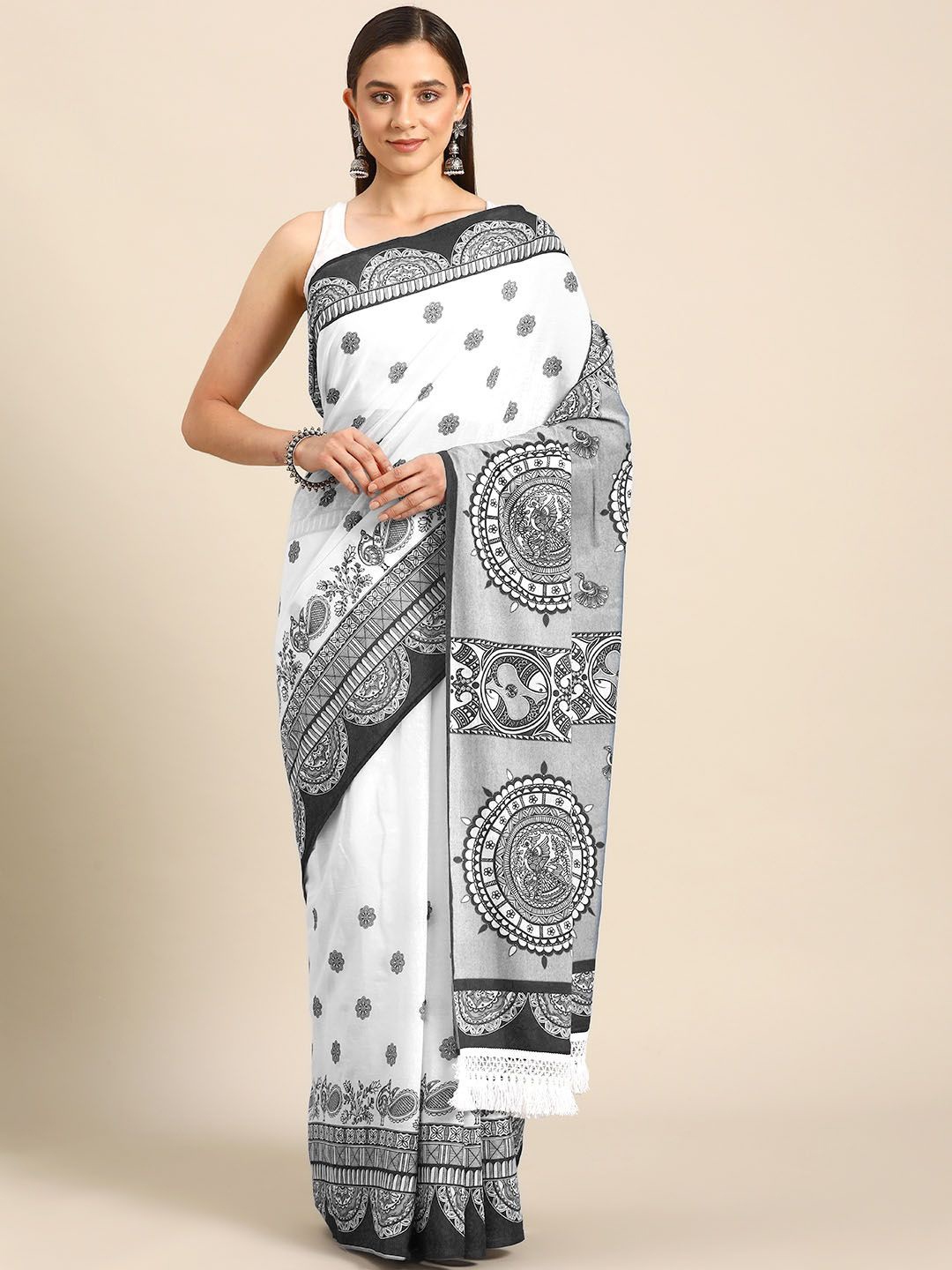

BUTA BUTI Women Pure Cotton Printed Saree, White