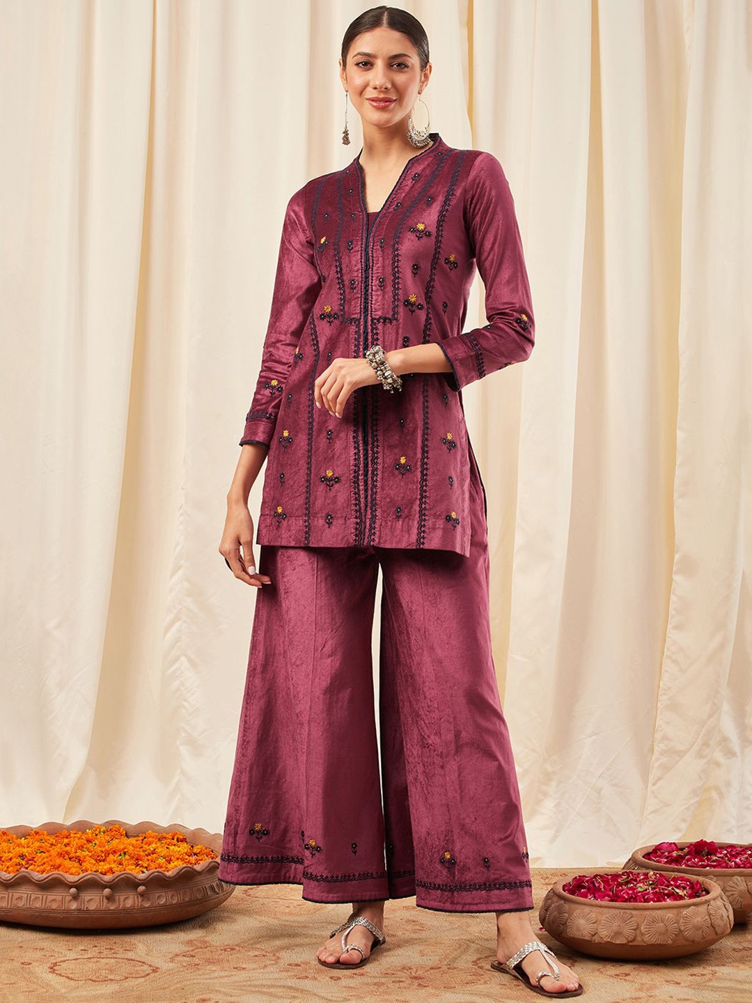 

STADO Floral Embroidered Tunic & Trouser, Pink