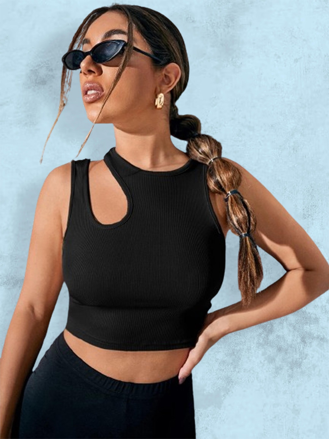 

Swaranjali Women Solid Shoulder Straps Top, Black