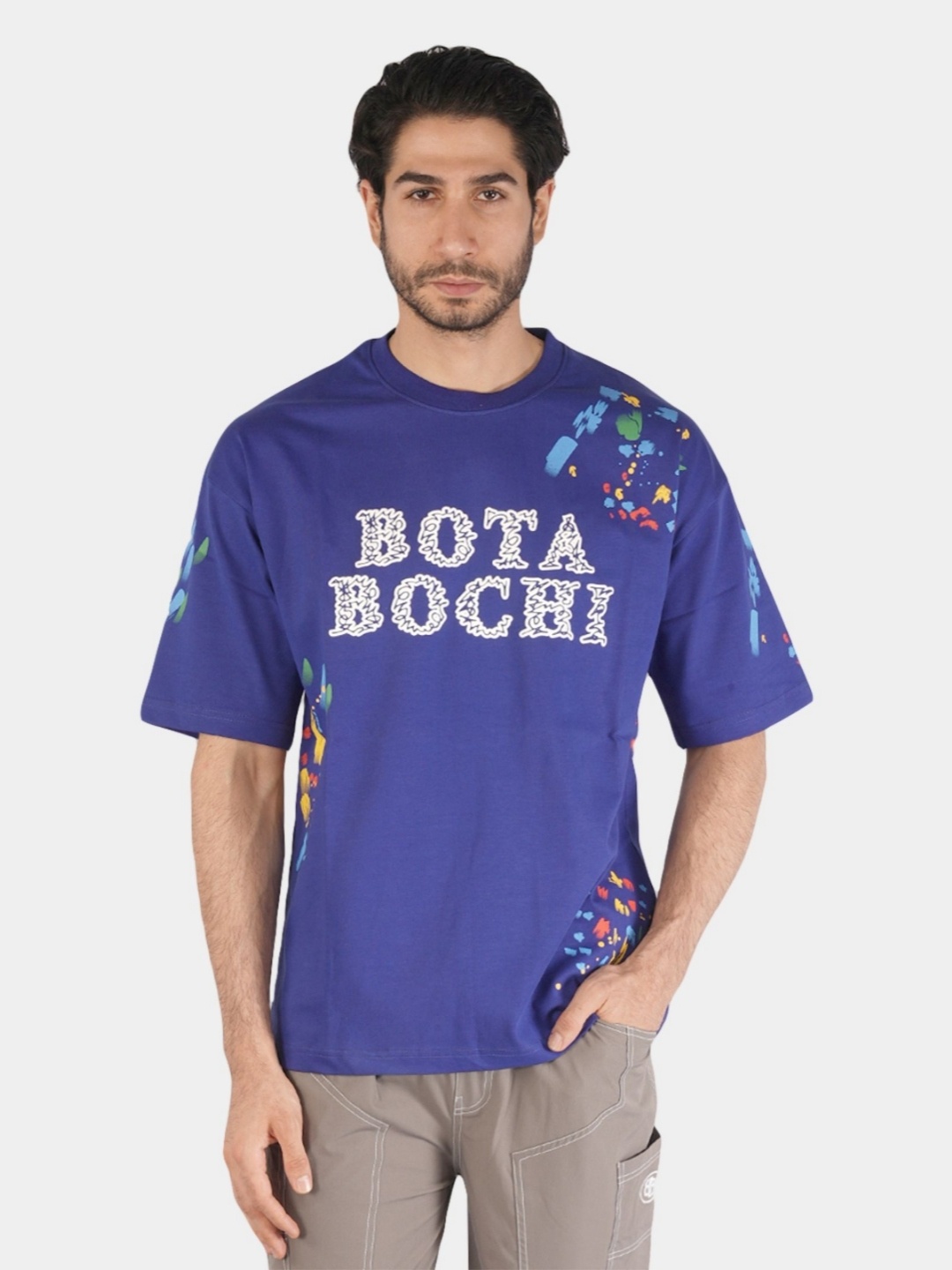 

BOTABOCHI Men Typography Printed Round Neck Cotton T-shirt, Blue