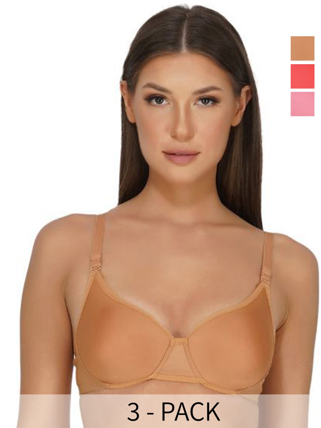 

INGRID Women 3pcs Combo Lightly Padded Cotton Everyday Non Wired Tshirt Bra, Nude