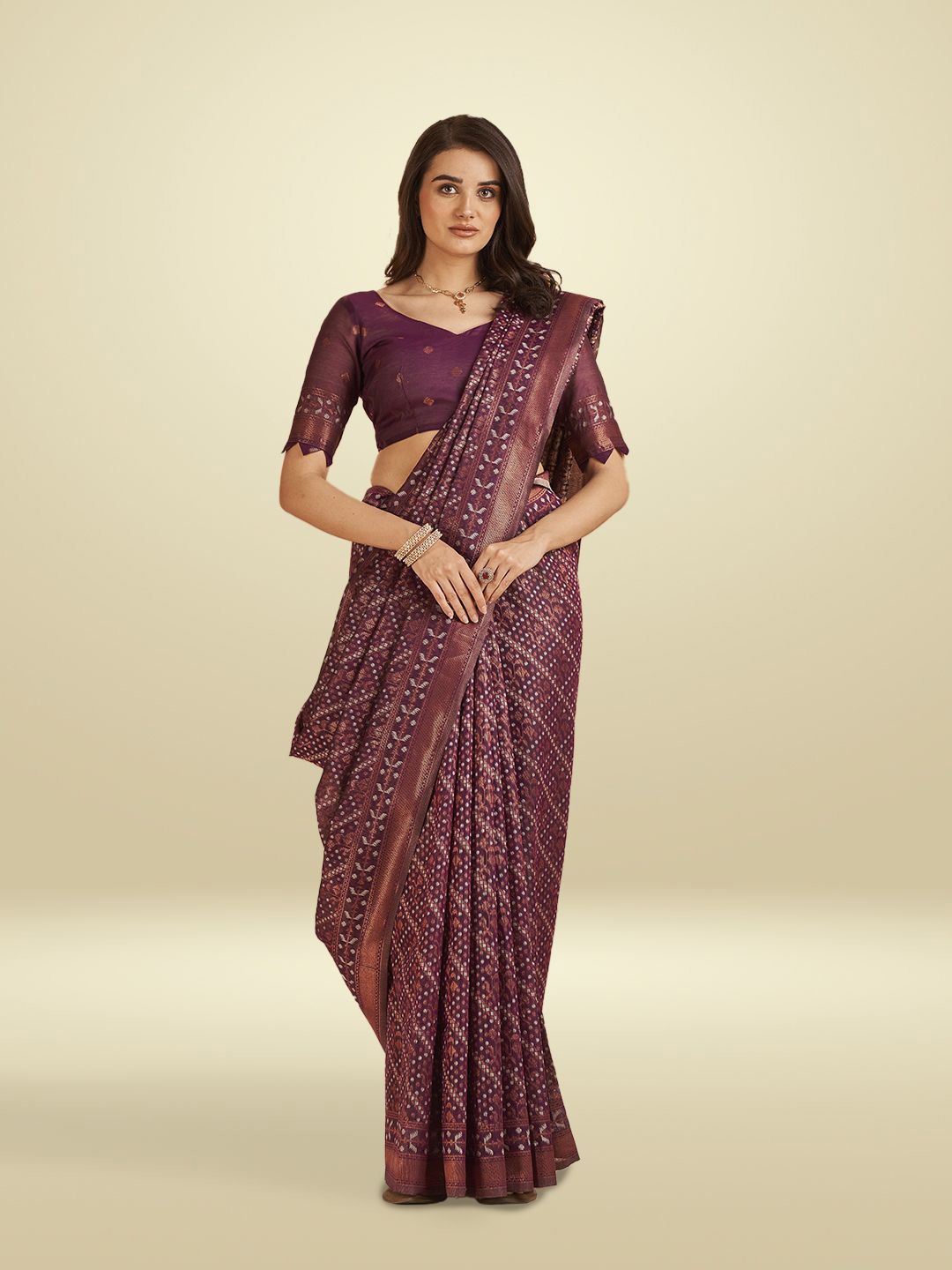 

SARHA Woven Design Zari Pure Cotton Purple Saree, Mauve