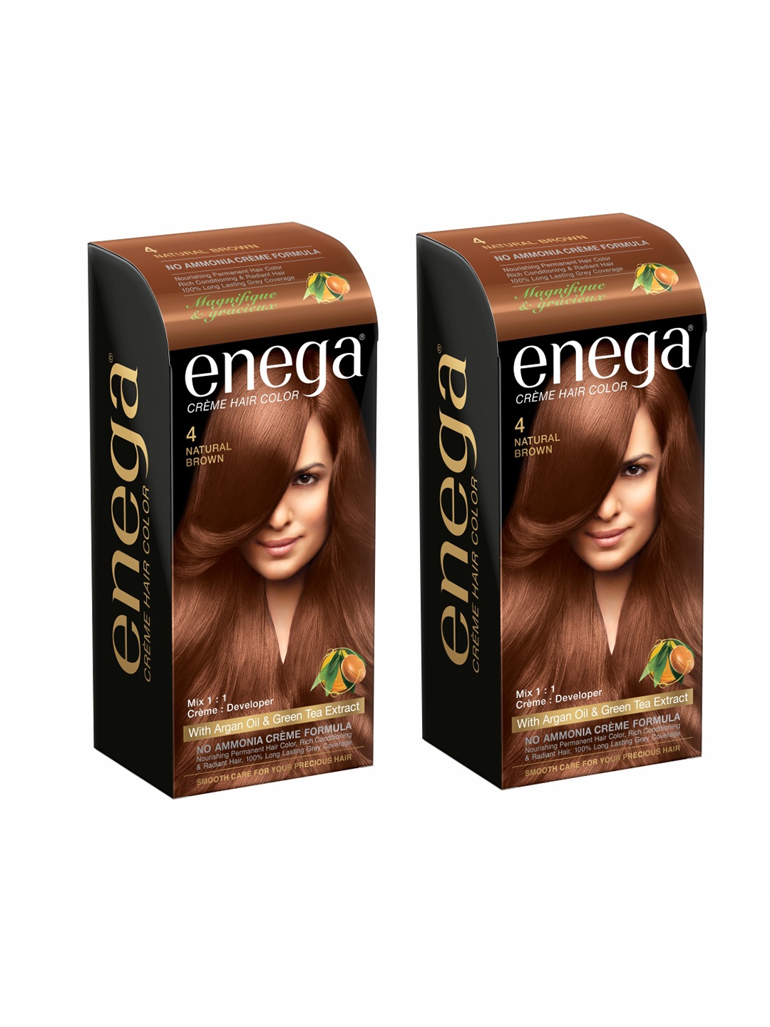 

Enega Set Of 2 No Ammonia Creme Hair Color With Argan Oil- 150ml Each- Brown