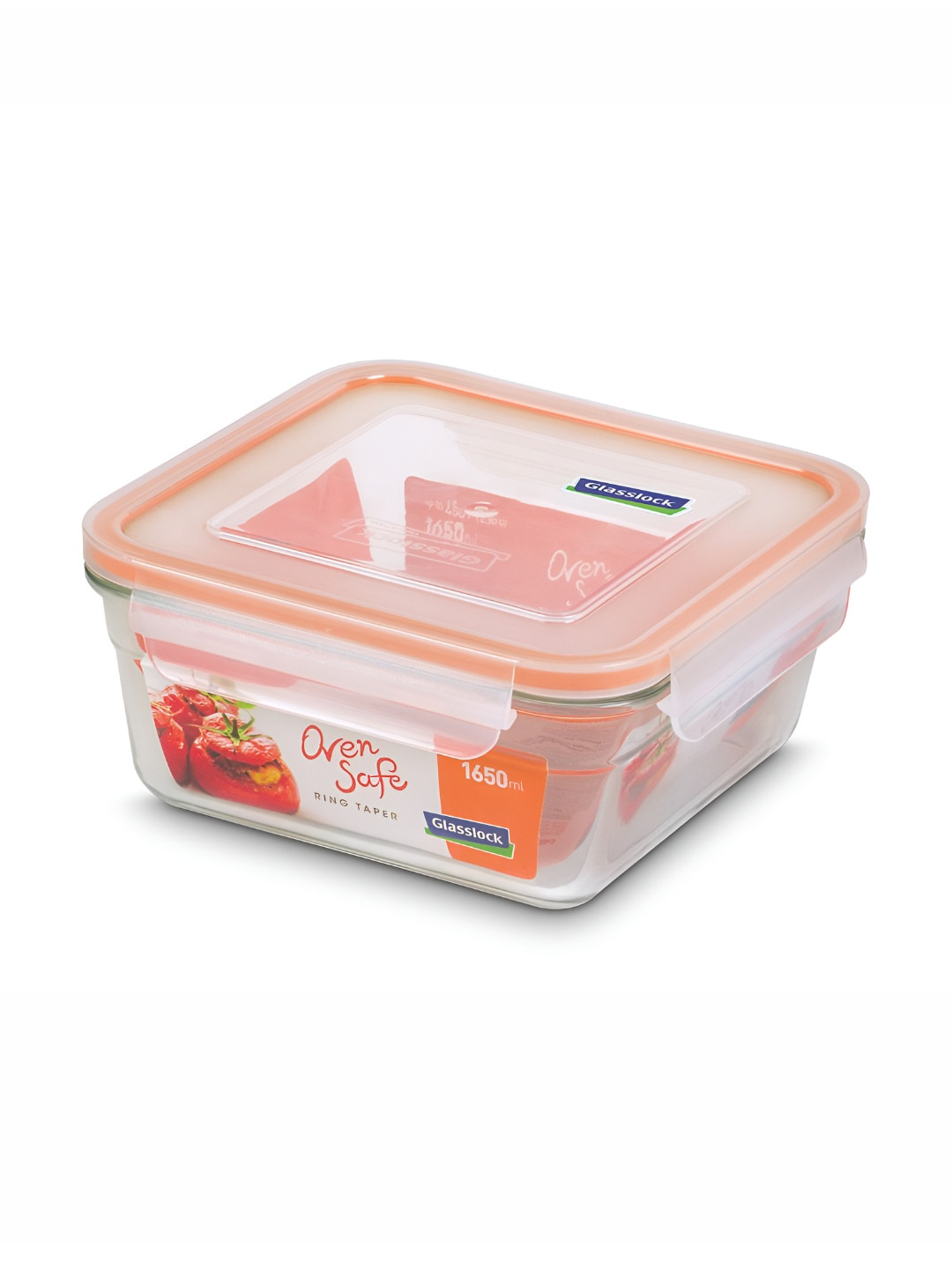 

Glasslock Transparent & Peach Colored Glass Microwave Safe Fridge Container 1.65L