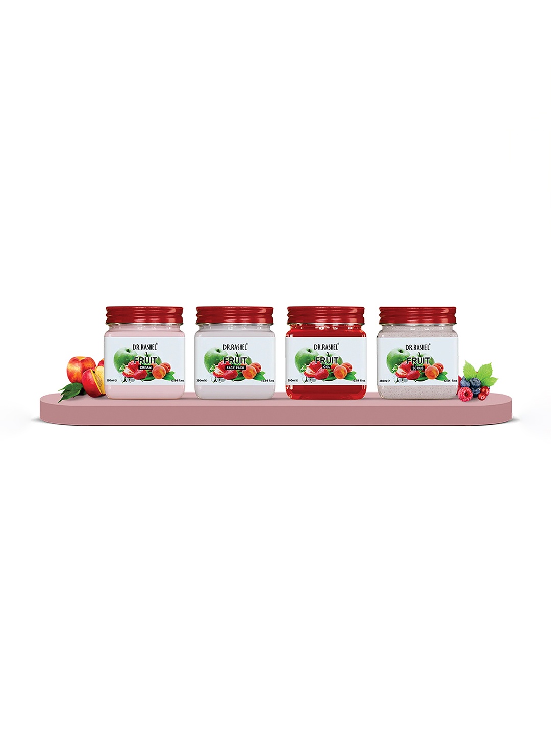 

DR.RASHEL Set Of 4 Fruit Cream, Face Pack, Gel & Scrub 380 ml Each, Red