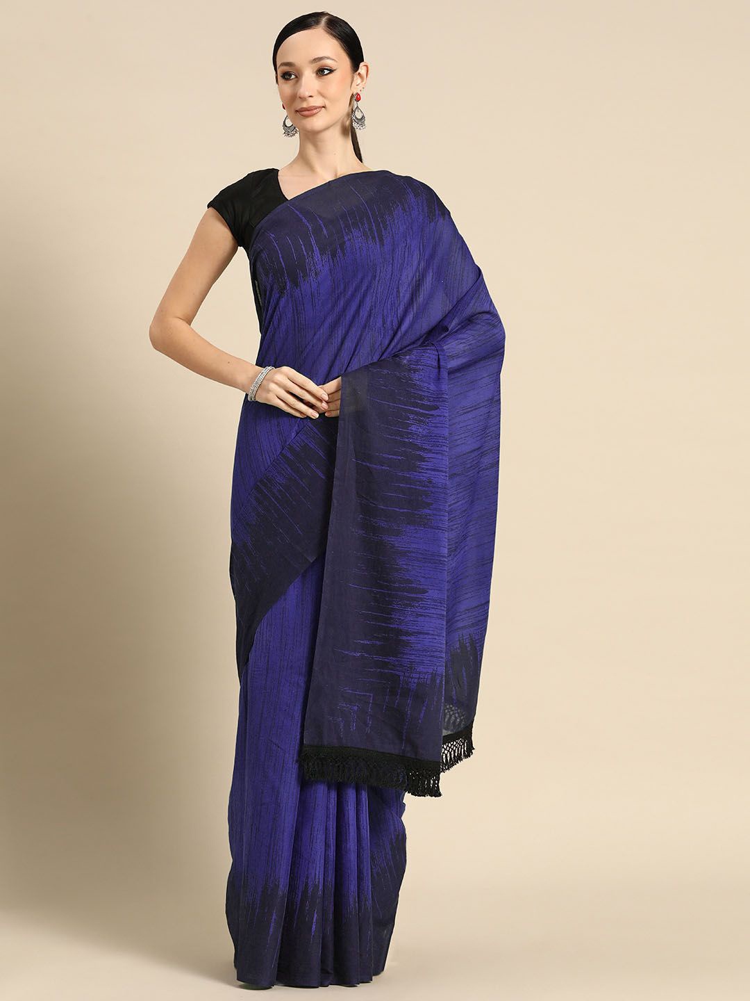 

BUTA BUTI Abstract Printed Pure Cotton Saree, Navy blue