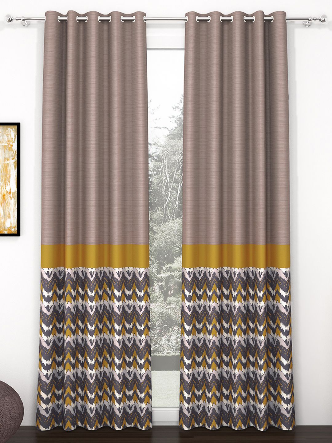 

Story@home Camel Brown & Beige 2 Pieces Room Darkening Door Curtain