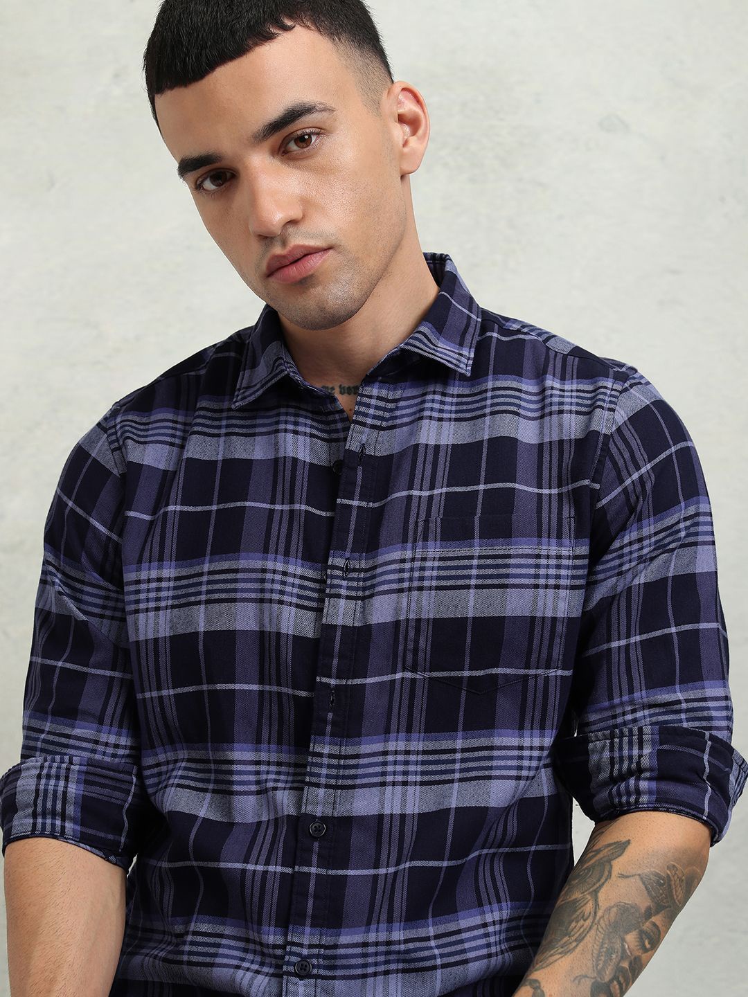 

Highlander Men Dark Checked Casual Shirt, Blue
