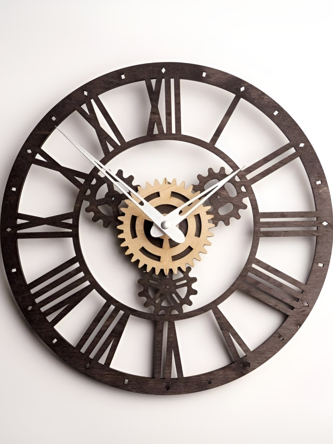 

QEZNEF Beige & Brown Round Analogue Wooden Wall Clock Without Glass