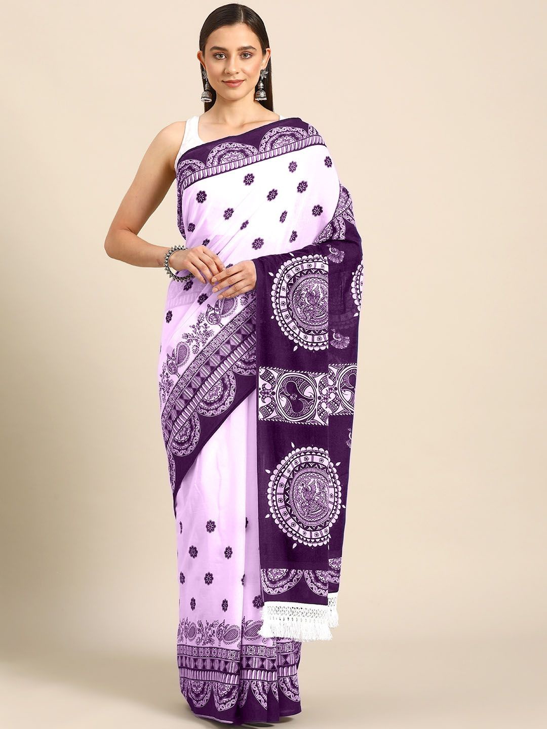 

BUTA BUTI Ethnic Motifs Printed Pure Cotton Saree, Lavender