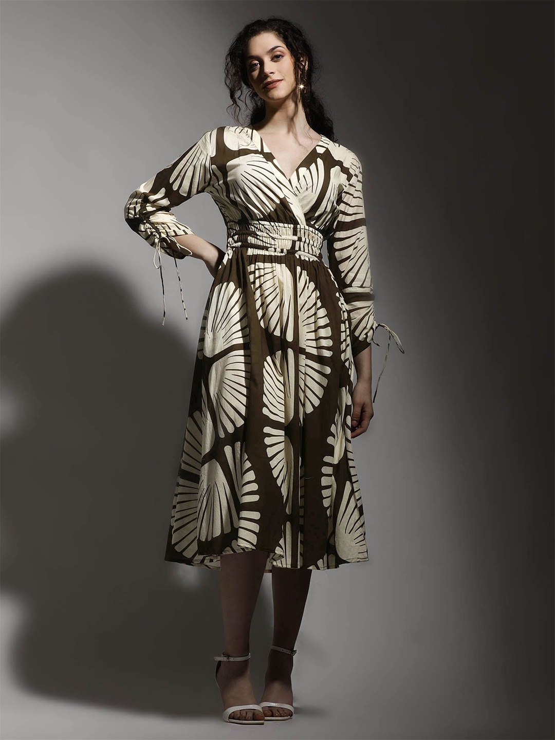 

Dora Dori Printed Pure Cotton Fit & Flare Midi Dress, Olive