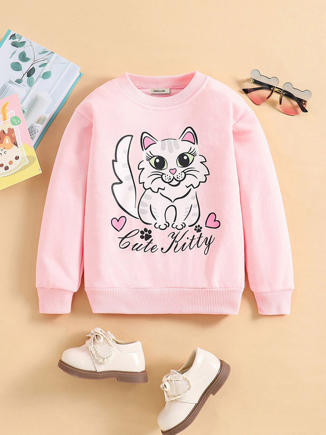 

INCLUD Girls Graphic Printed Sweatshirt, Pink