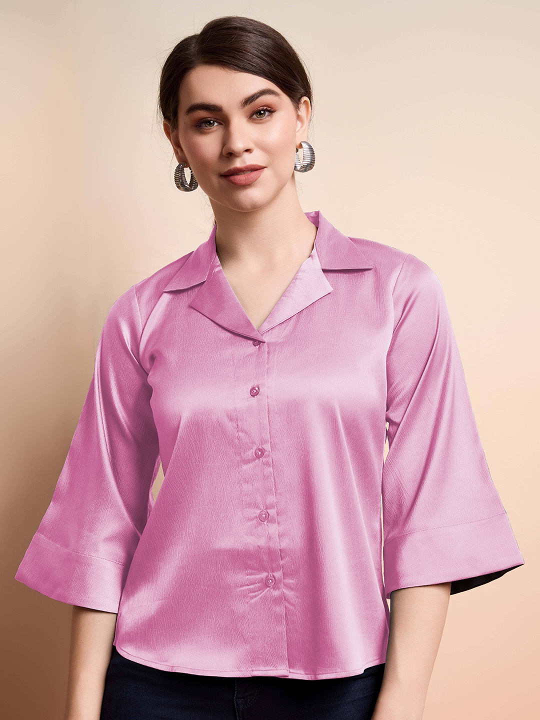 

ONRA Women Standard Fit Cuban Collar Shirt, Pink