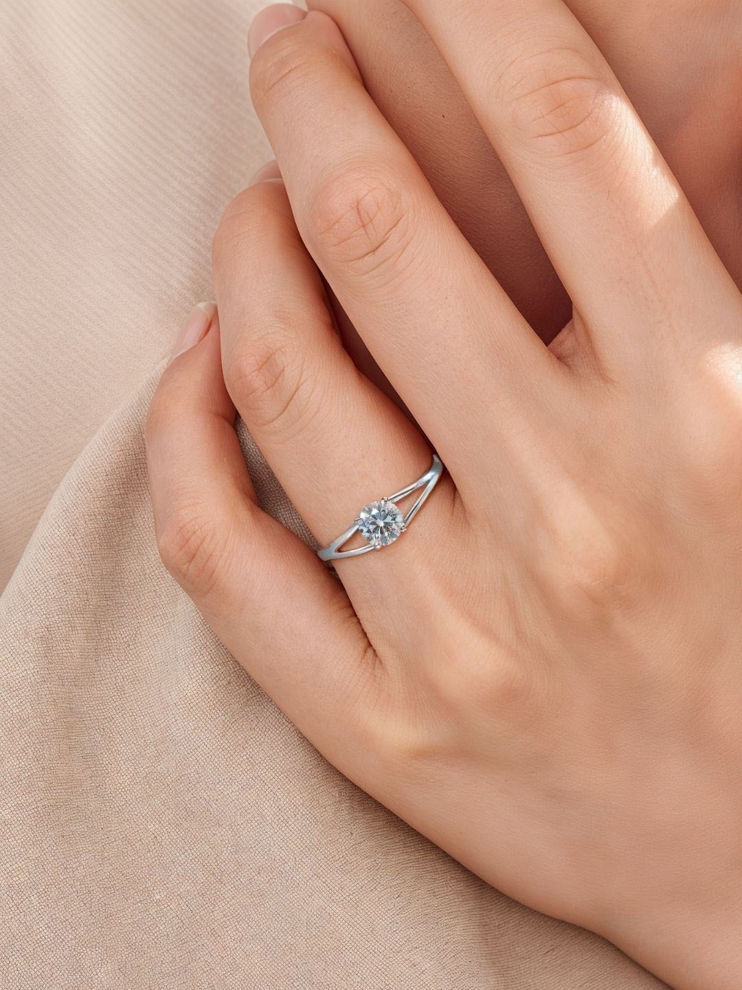 

HighSpark CZ Stone Studded Split Shank Finger Ring, Silver