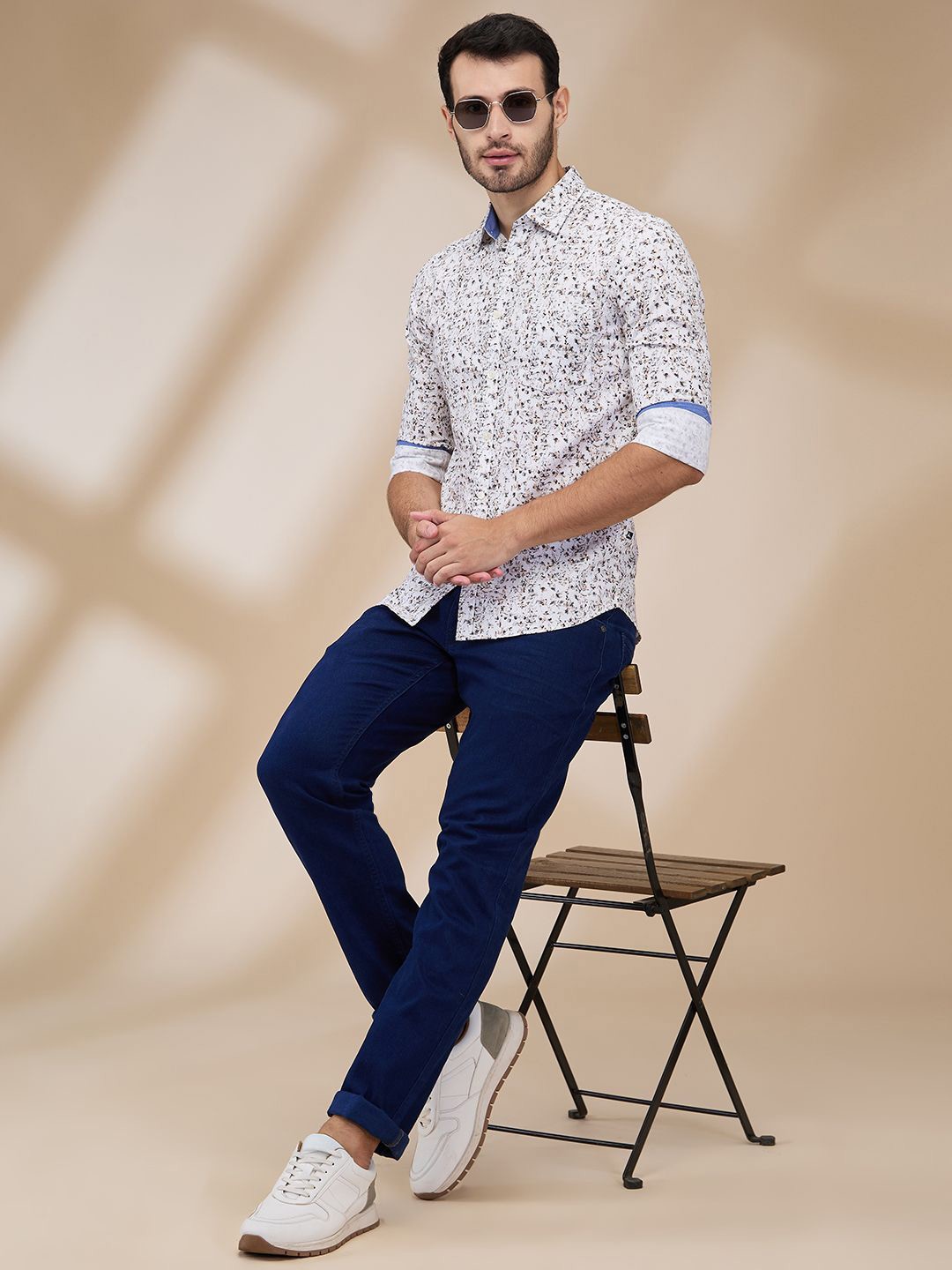 

Parx Men Spread Collar Floral Printed Cotton Slim Fit Casual Shirt, Green