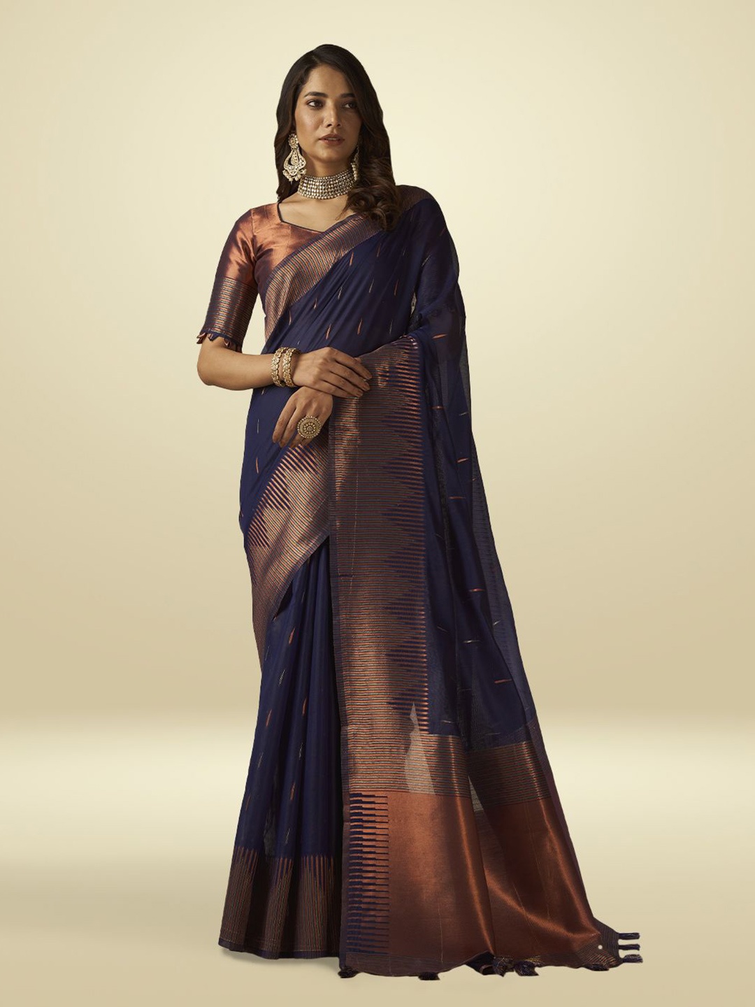 

SARHA Woven Design Zari Pure Cotton Saree, Blue