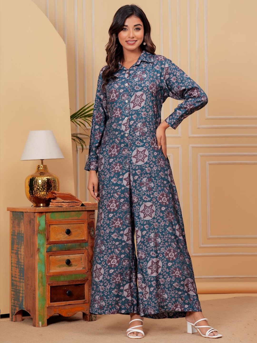 

KALINI Women Printed Basic Jumpsuit, Blue