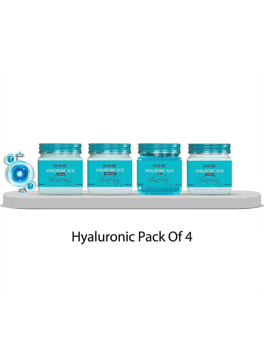 

DR.RASHEL Set Of 4 Hyaluronic Acid Cream, Face Pack, Gel & Scrub 380 ml Each, Blue
