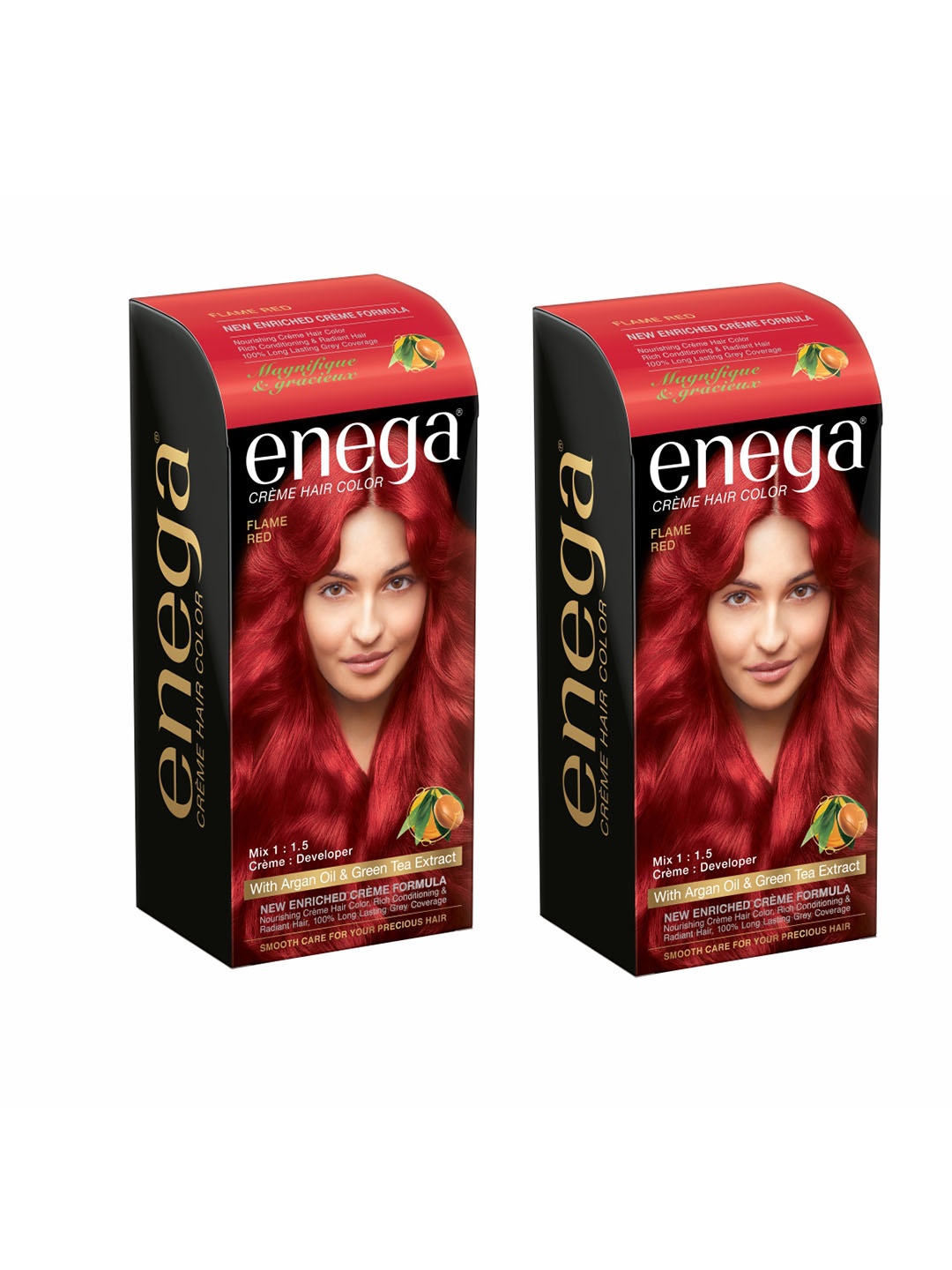 

Enega Set Of 2 Creme Hair Color With Argan Oil 150 ml Each - Flame Red