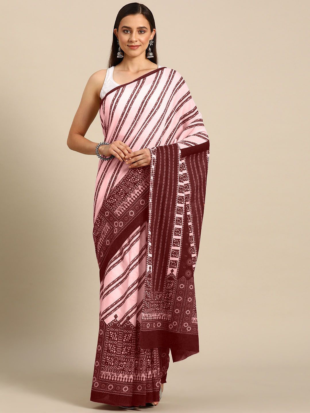 

BUTA BUTI Women Pure Cotton Leheriya Saree, Mauve