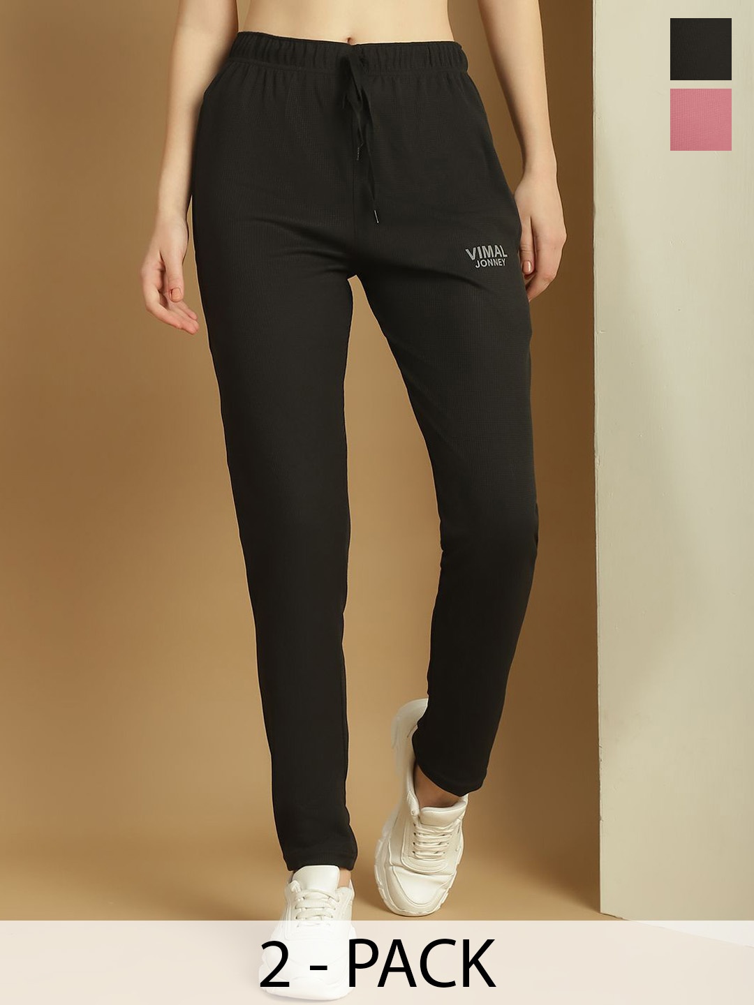 

MACK JONNEY Women Pack Of 2 Mid-Rise Track Pants, Black