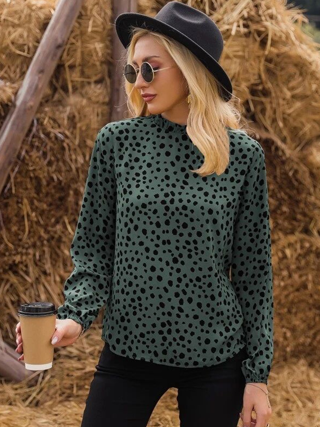 

Stylecast X Slyck Animal Printed High Neck Top, Green