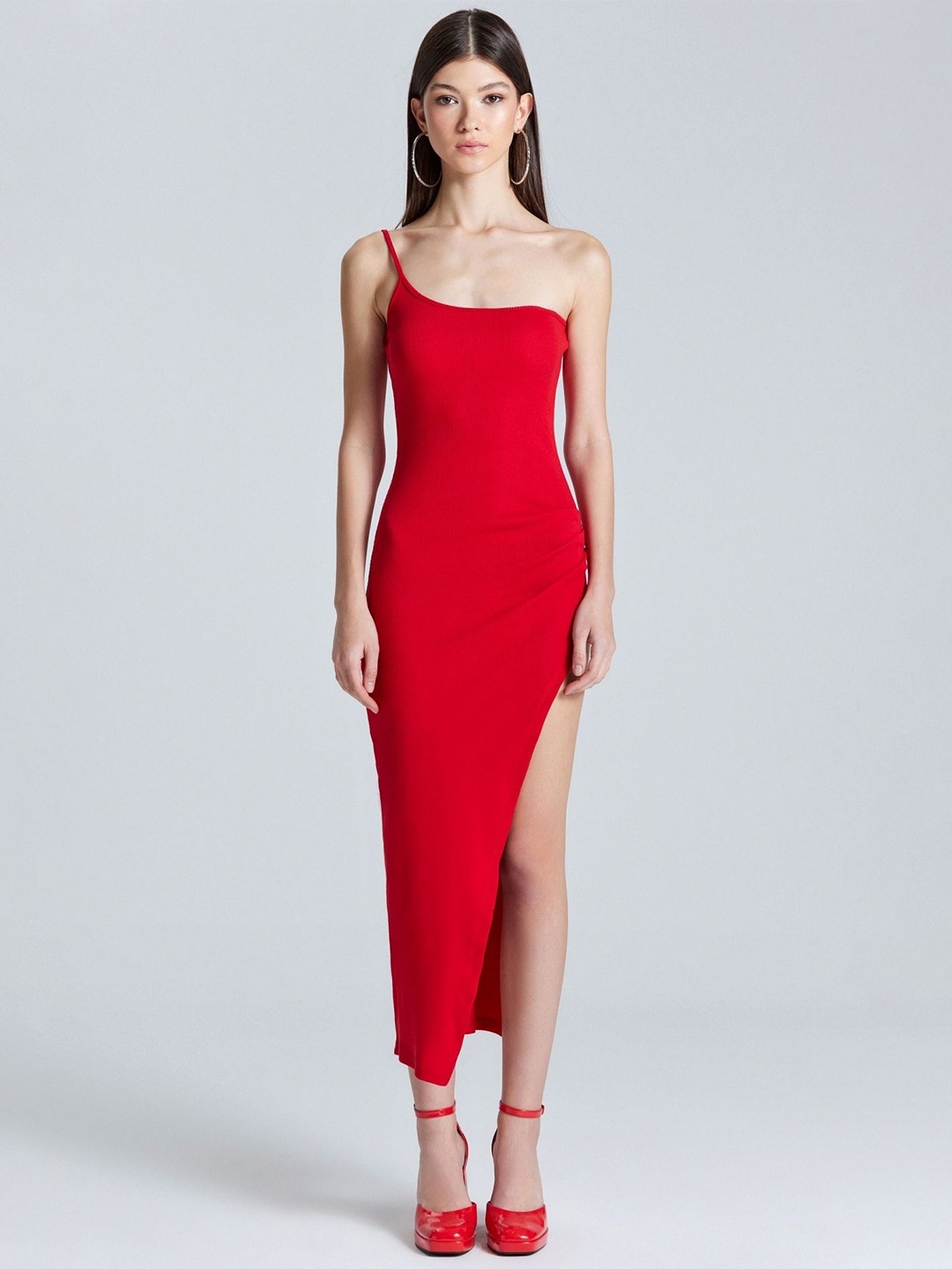 

ZOMODA One Shoulder Bodycon Midi Dress, Red