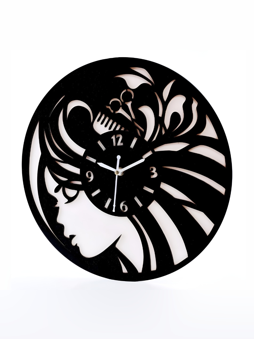 

QEZNEF Black Textured Round Contemporary Analogue Wooden Wall Clock Without Glass