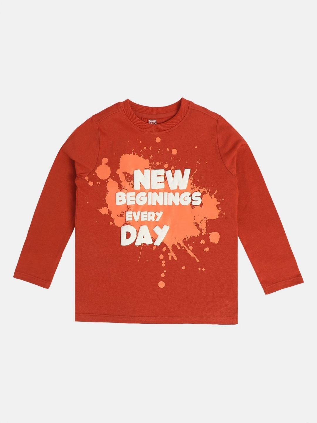 

MINI KLUB Boys Typography Printed Round Neck Cotton T-shirt, Rust