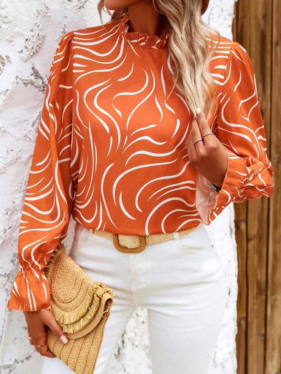 

Stylecast X Slyck Abstract Printed High Neck Top, Orange