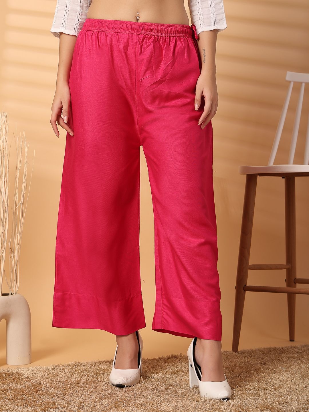 

Clora Creation Women Wide Leg Palazzos, Magenta