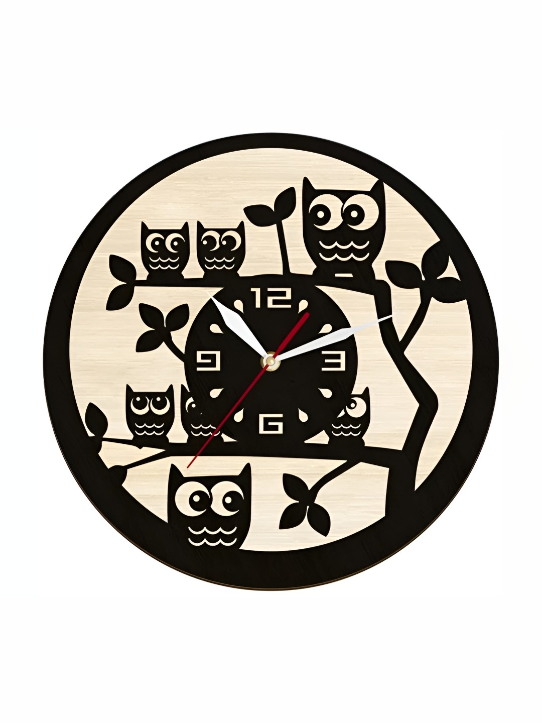 

QEZNEF Black & Beige Textured Round Wooden Analogue Contemporary Wall Clock