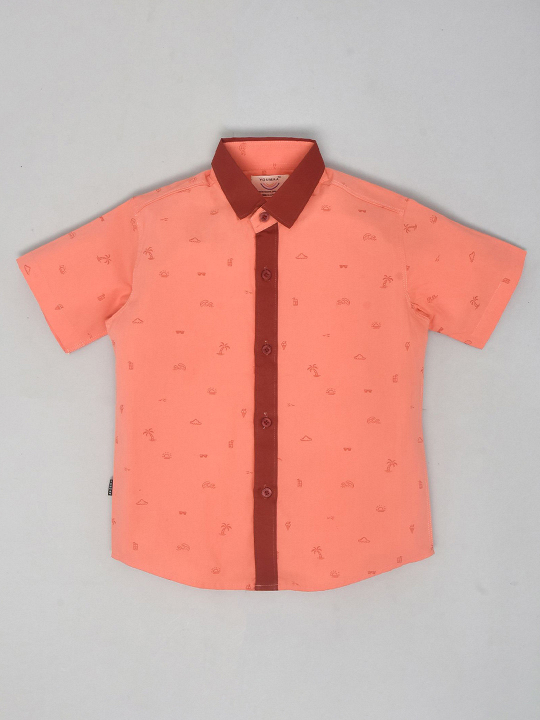 

YOUMAA Boys Spread Collar Conversational Printed Cotton Casual Shirt, Rust