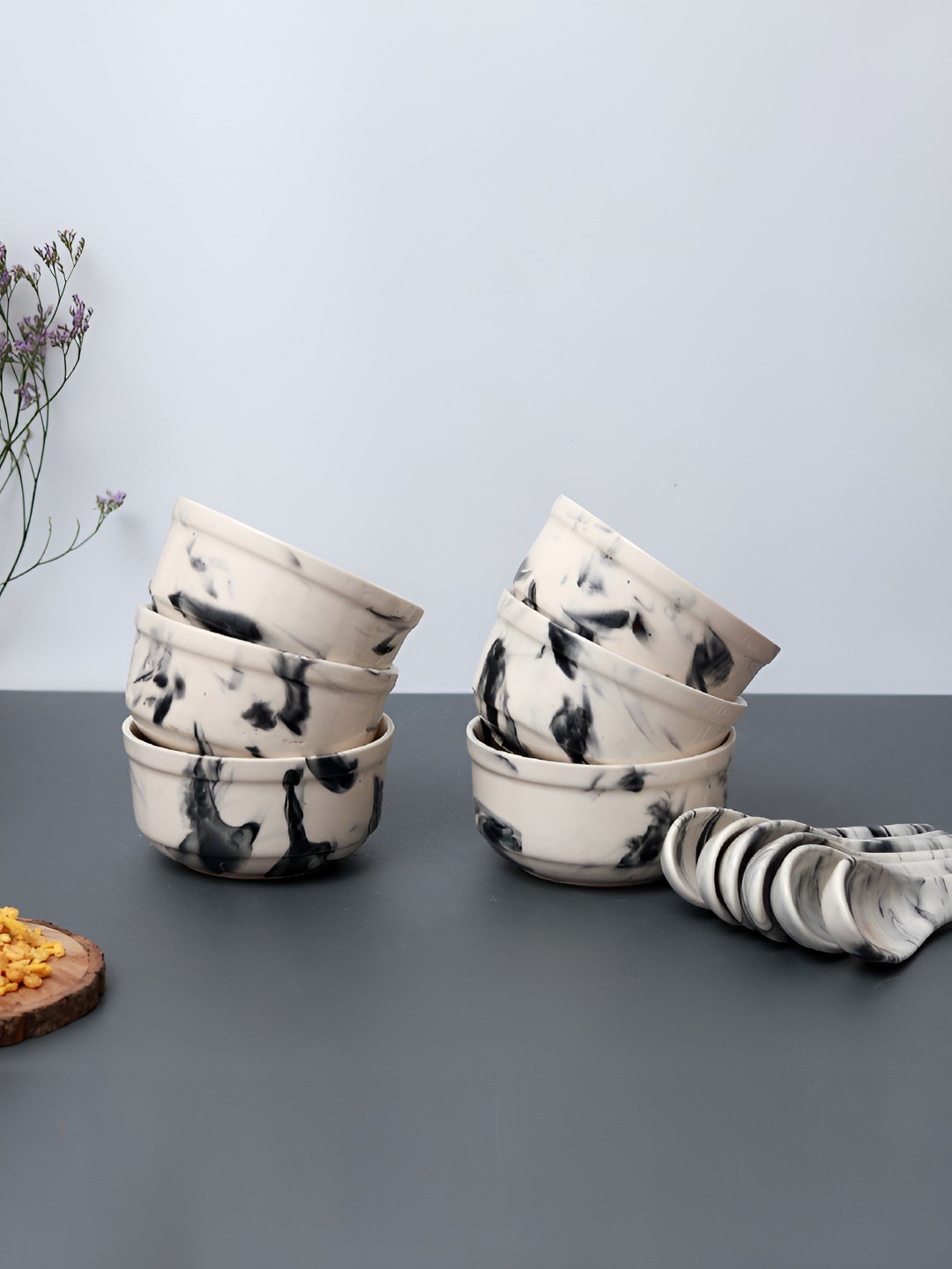 

Unravel India Vintage Chronical of Italy Beige 12 Pieces Ceramic Printed Serving Bowl