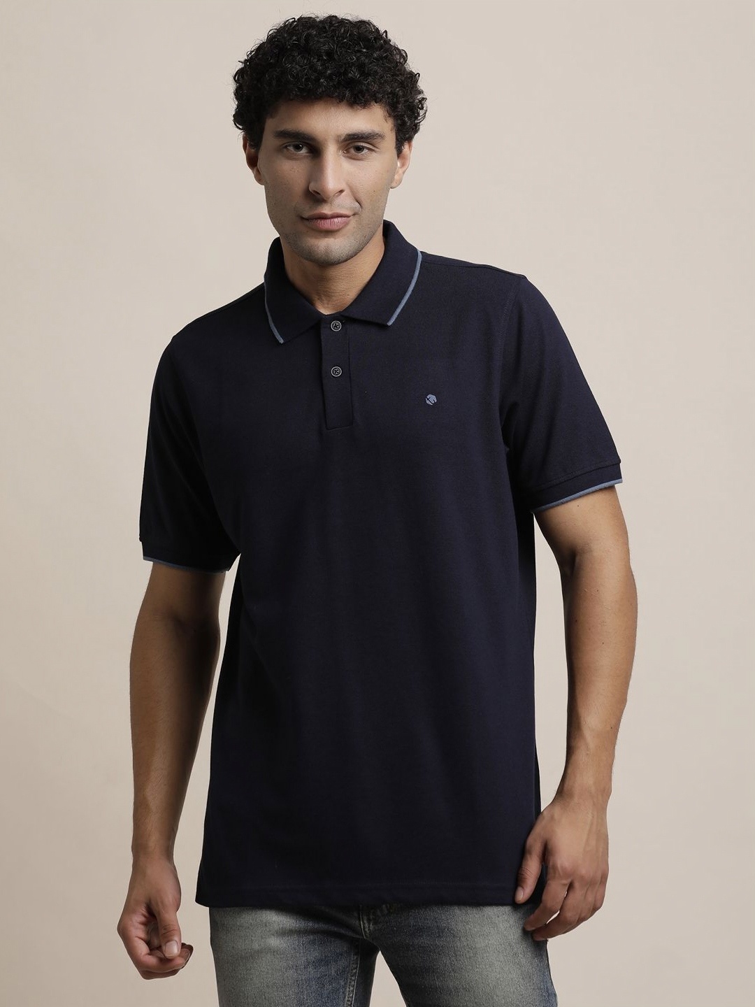 

Turtle Men Solid Polo Collar Cotton Slim Fit T-shirt, Navy blue