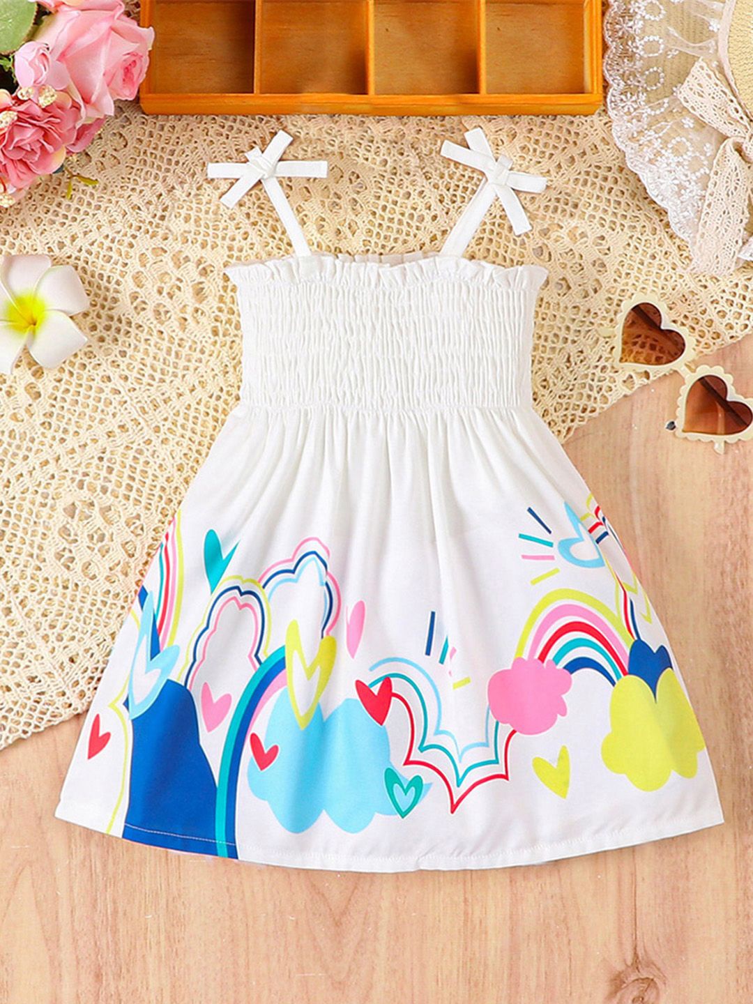 

INCLUD Girls Print Fit & Flare Dress, White