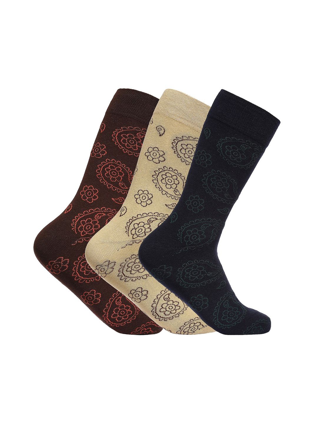 

VINENZIA Men Pack Of 3 Patterned Calf Length Socks, Assorted