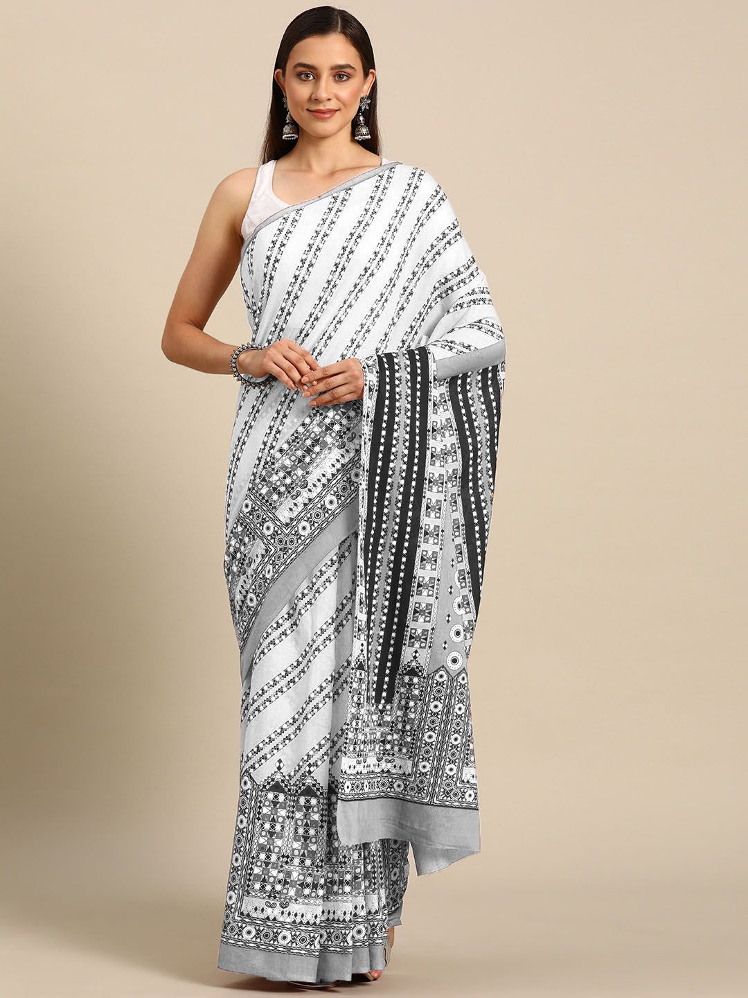 

BUTA BUTI Floral Pure Cotton Saree, White