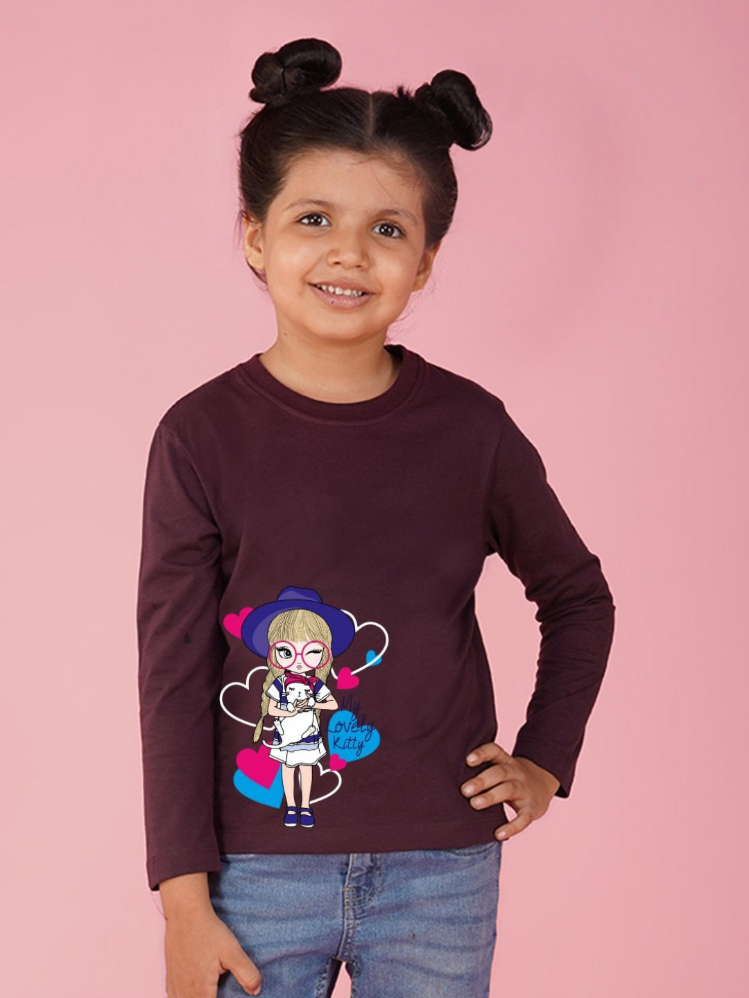 

NUSYL Girls Graphic Printed Round Neck Cotton T-shirt, Maroon