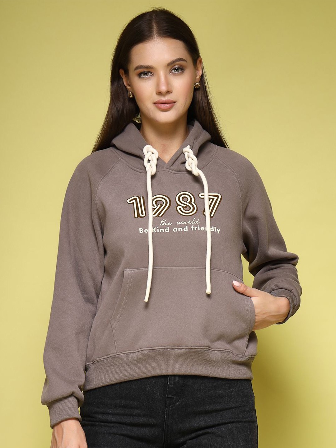 

Mafadeny Women Printed Hooded Sweatshirt, Copper