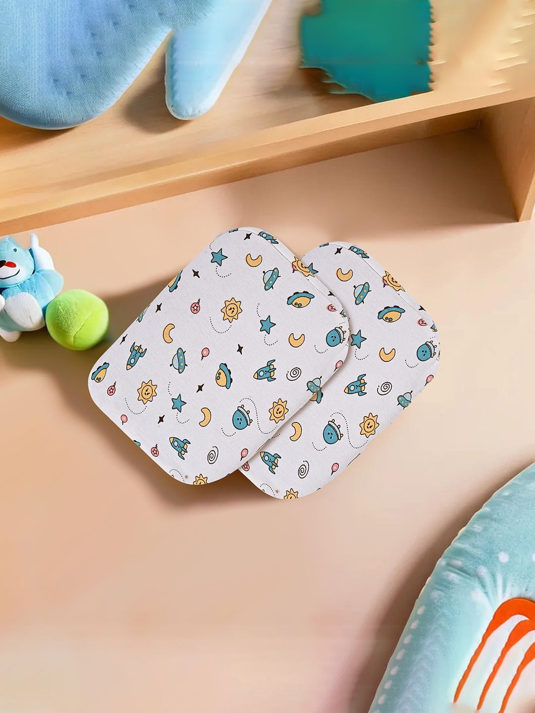 

Kuber Industries Infants Pack Of 2 White Space Star Printed Cotton Baby Pillow
