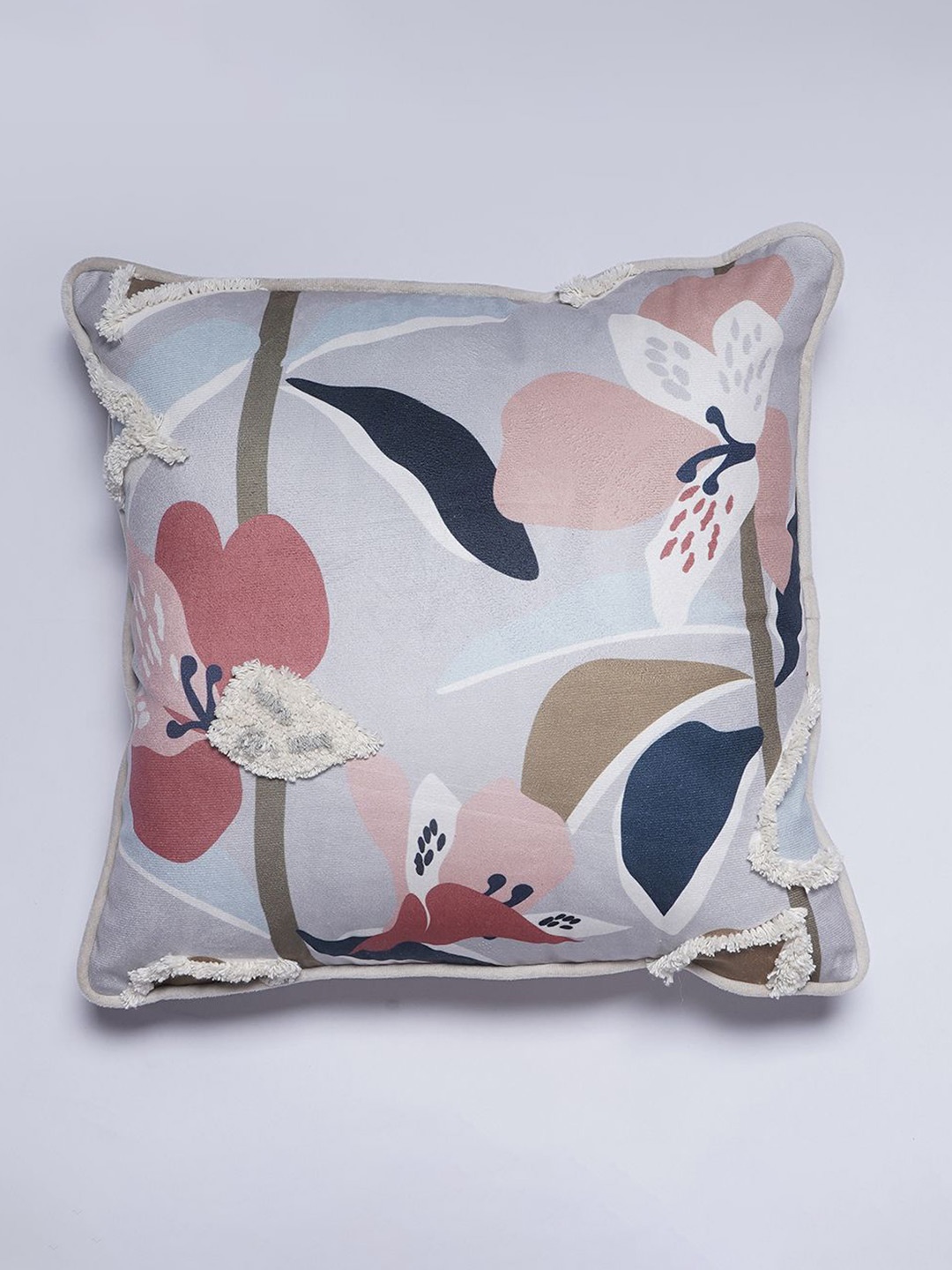 

SANSKRUTIHOMES Blue & Pink Floral Printed Velvet Square Cushion Covers