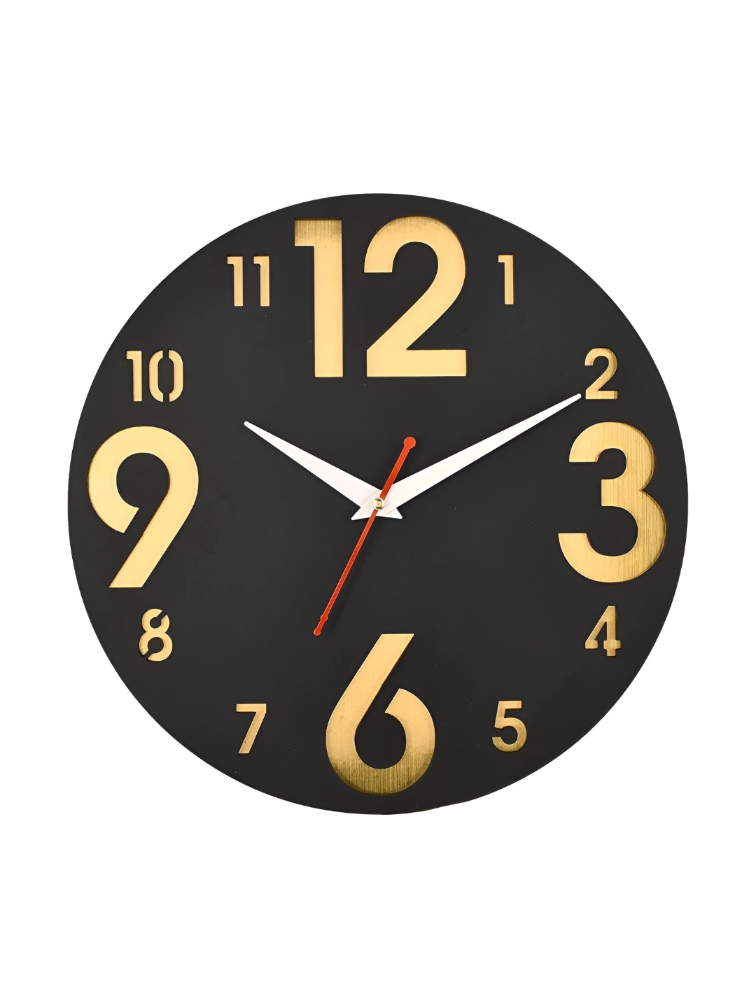 

QEZNEF Gold-Toned & Black Round Shaped Contemporary Analogue Wooden Wall Clock