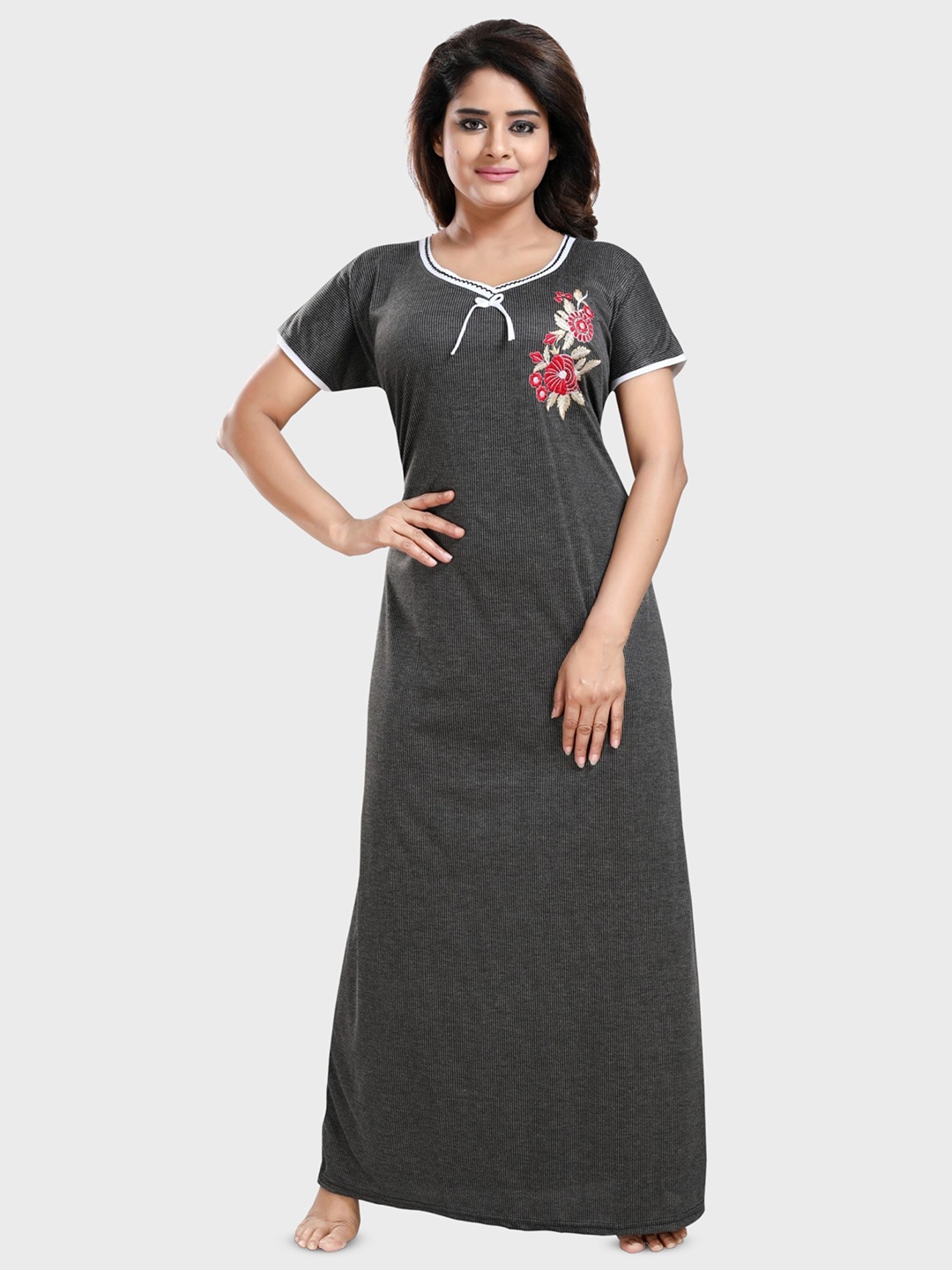 

Fabme Embroidered Maxi Nightdress, Black