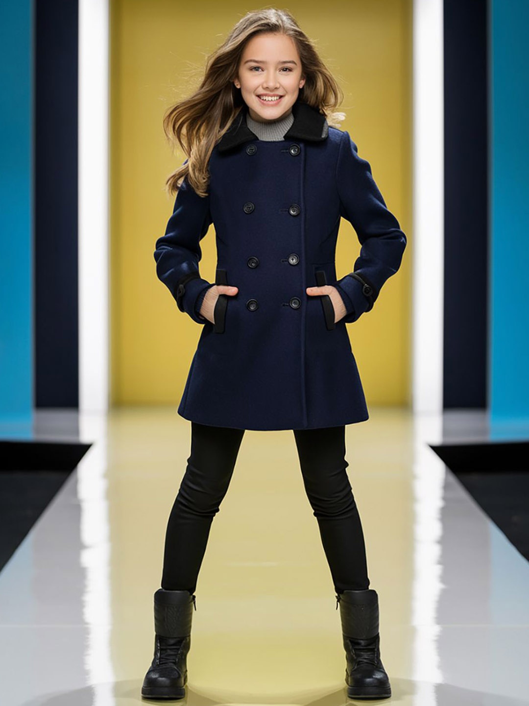 

Naughty Ninos Girls Double-Breasted Pea Coat, Navy blue